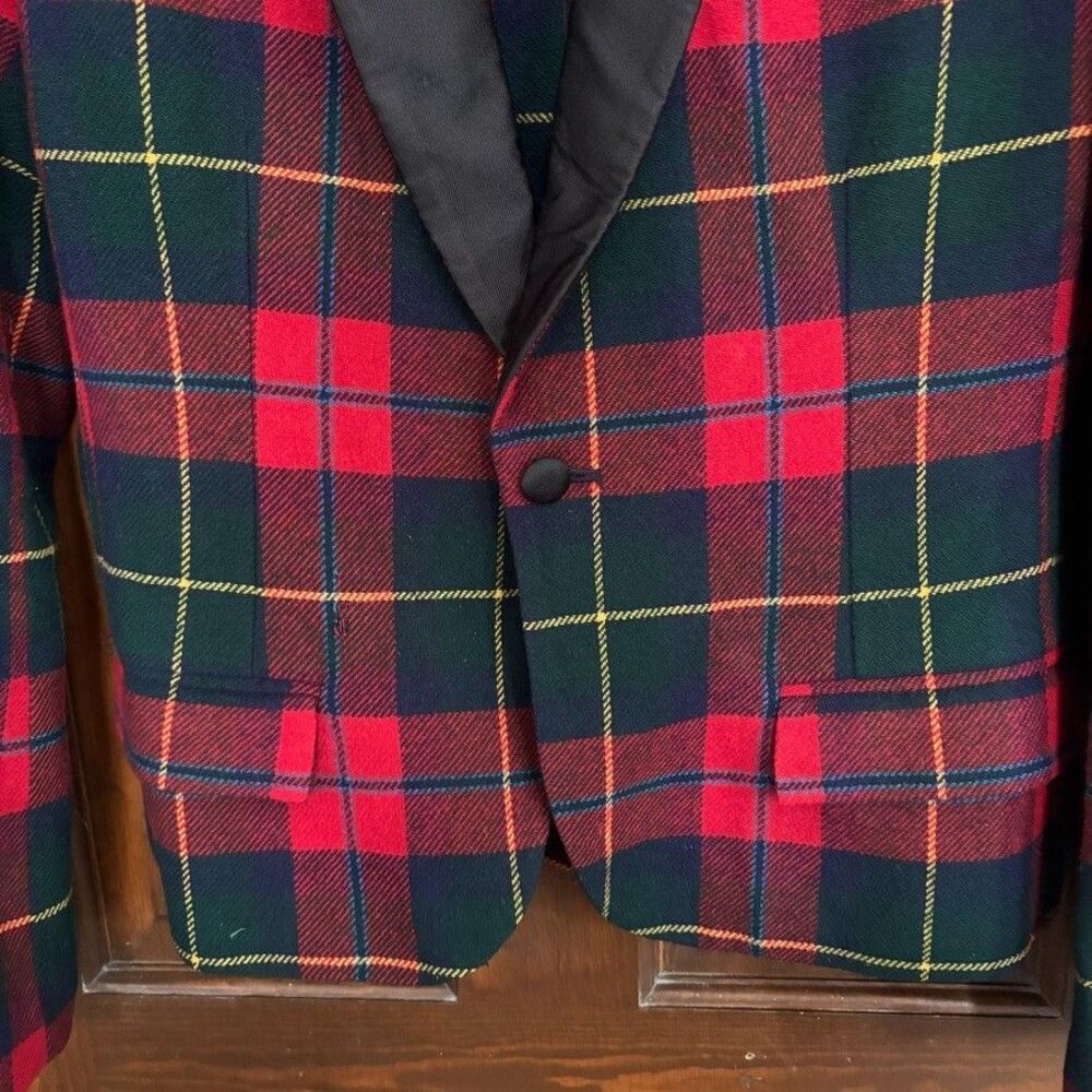 Rugby Ralph Lauren Tartan Plaid Tuxedo Blazer Wool Shawl Collar Size 6 Vintage - Picture 5 of 14